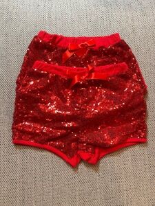 Ruffle Girl Shorts for Twins Girls 7 Red Sequin Shorts Satin Bow Athletics Set 2